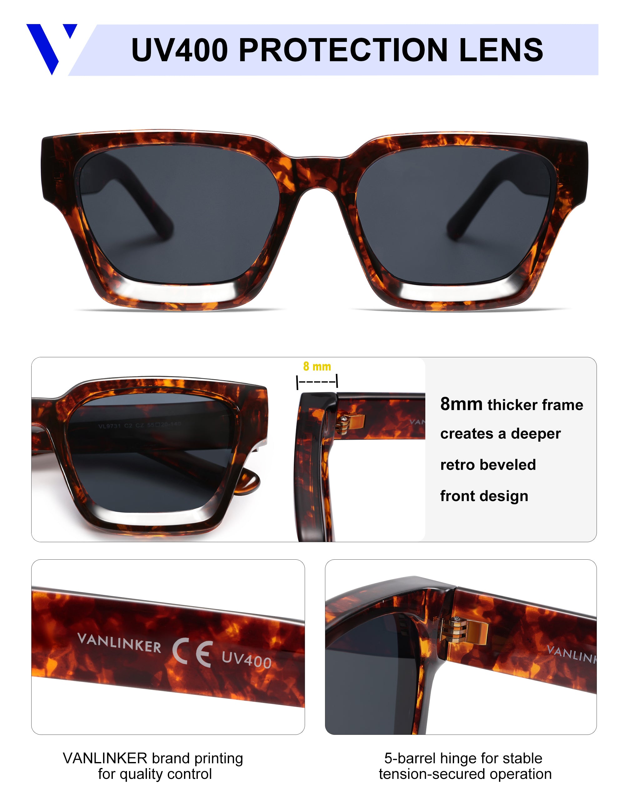 VANLINKER Oversized Retro Aviator Sunglasses Womens Mens Polarized